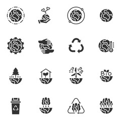 World Environment Day icon set. Nature Renewable Energy Icons. Eco Friendly. Earth Day Ecology Outline Vector Icon Illustration Sign ,Environment , Save Energy, Eco