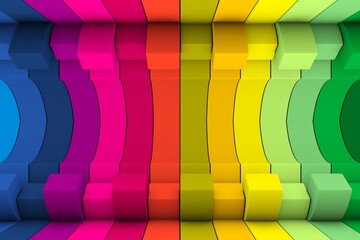 Colorful curved boxes abstract background 3D render illustration