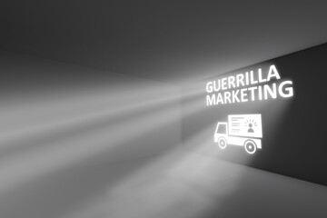 GUERRILLA MARKETING rays volume light concept 3d illustration