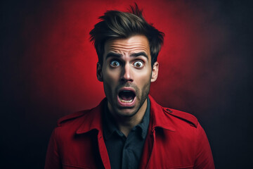 Fototapeta premium Ein Mann schaut überrascht KI