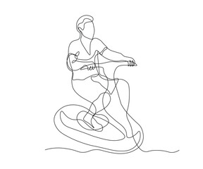 illustration of one continuous man on a water scooter