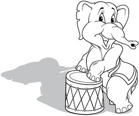 Drawing of a Elephant Standing with its Front Legs on a Circus Barrel