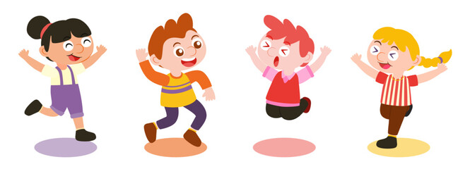 Set of boy and girl wear casual wear with playing action character vector design.