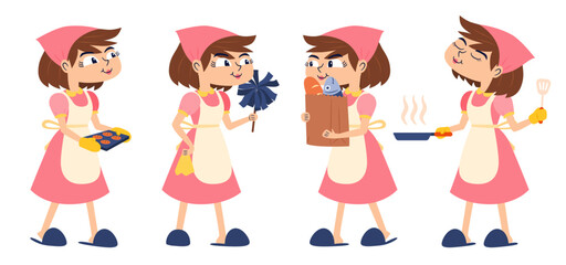 Vector cartoon illustration maid servant character design for graphic designer work