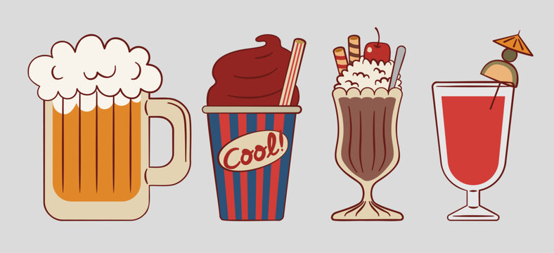 Beverage vector set contains beer, slurpee, ice cream, juice various element for artwork design