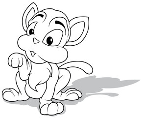 Drawing of a Cute Kitten with Raised Paw