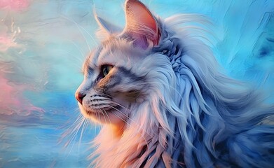 Charming British Longhair Cat against a bright pastel background. Generative AI. 