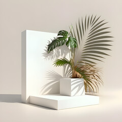 Product Display with Nature Rock Palm Scene Background.