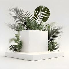 Product Display with Nature Rock Palm Scene Background.