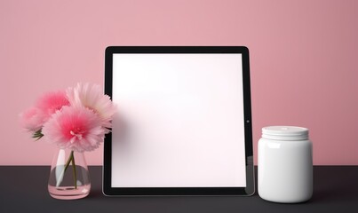 Tablet with flower Product or Graphics Display Mockup Design Template background