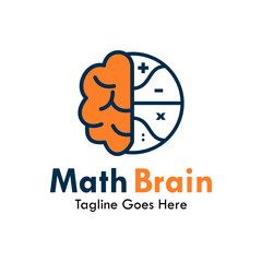 math brain design logo template illustration - obrazy, fototapety, plakaty