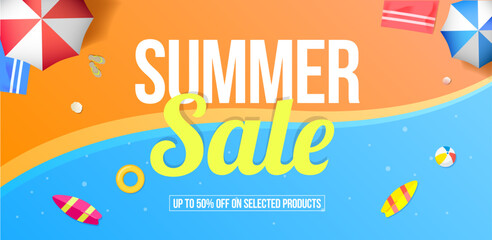 Summer Sale Horizontal Banner Vector Illustration