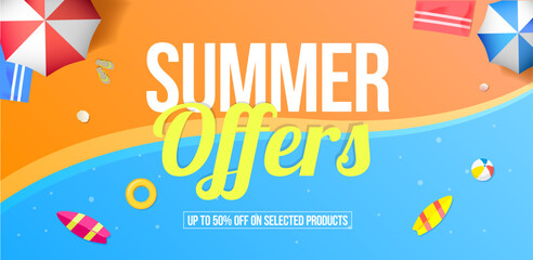 Summer Offers Horizontal Banner Vector Illustration