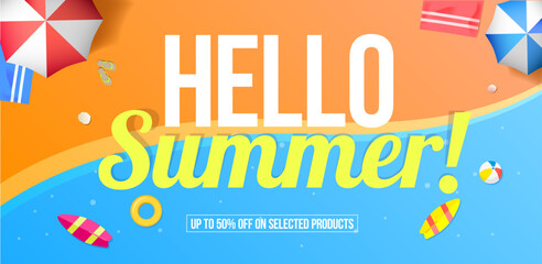 Hello Summer Offers Horizontal Banner Vector Illustration