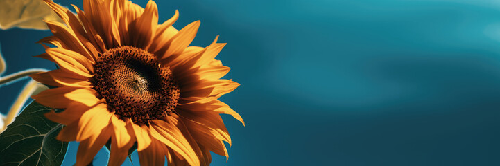 Einzelne Sonnenblume vor blauen Himmel, Generative AI