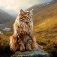 Fototapeta premium cat on the rocks and mountains created with Generative Ai technology