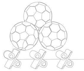 Obraz premium One continuous line of Football Ball with Percentage Sign. Thin Line Illustration vector concept. Contour Drawing Creative ideas.