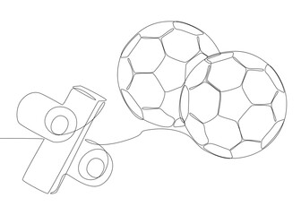 Obraz premium One continuous line of Football Ball with Percentage Sign. Thin Line Illustration vector concept. Contour Drawing Creative ideas.