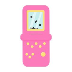 Vintage electronic game console. Retro game with screen display and buttons. Nostalgia 90s. Trendy y2k patch or sticker. © Julia G art