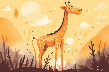 Illustration of a cute giraffe, Generative AI