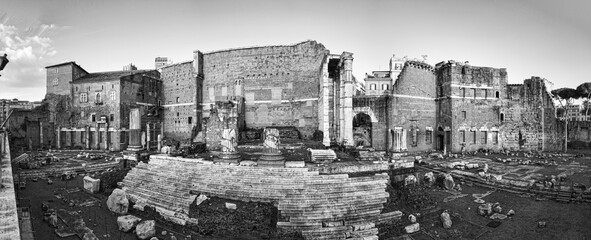 Ancient Rome ruins with wonderful remains of the Forum of Augustus and the temple dedicated to Mars Ultor