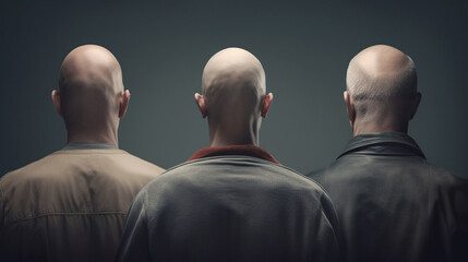 Back view of bald human heads. Generative Ai