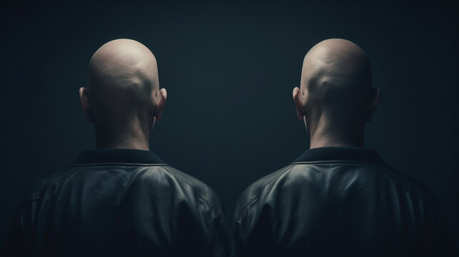 Back view of bald human heads. Generative Ai