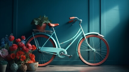 Fototapeta na wymiar Bicycle and flowers. Generative Ai