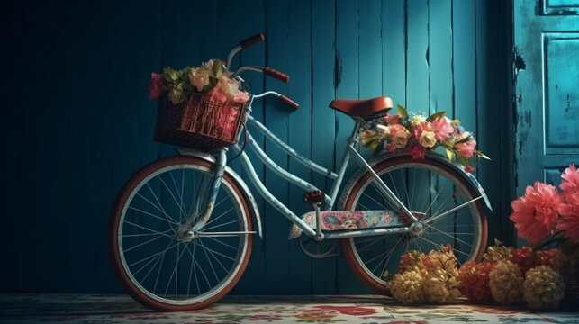 Bicycle and flowers. Generative Ai