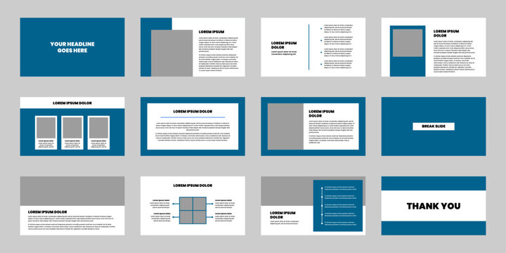 presentation template creative design set with blue theme. presentation templates for business, technology, and more