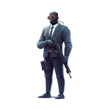 Loyal bodyguard with dark suit with earpiece - Plasticine Illustration 1