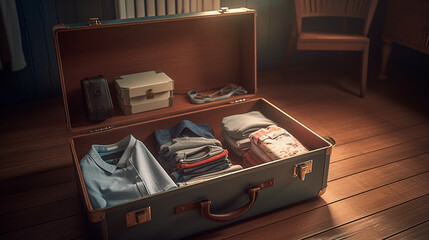 Clothes on suitcase. Generative Ai