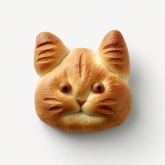A cat shape bread plain white background 