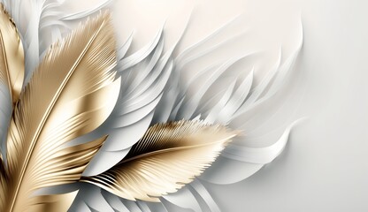 Abstract feather luxury white and gold floral pattern background Created with generative Ai