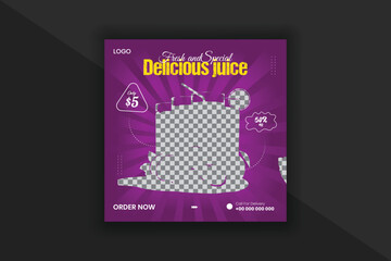 Social media post design for special Fruits Juice . Vector and editable leaflet .