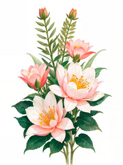 Fototapeta na wymiar Colorful flowers on white background, watercolor style. Generative AI
