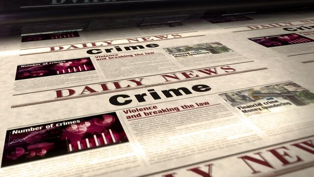 Crime investigation forensic and justice daily news newspaper roll printing. Abstract concept retro headlines 3d seamless looped.