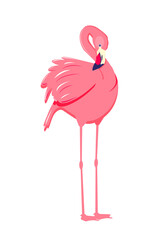 Pink flamingo. Cute and beautiful flat pink flamingo on white background, summer design for print, kids drawing, design for t-shirt, poster, banner, design for fabric and textile