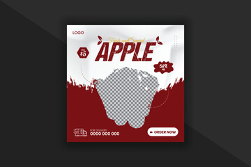 Naklejka na ściany i meble Fresh and delicious fruit apple social media post design template