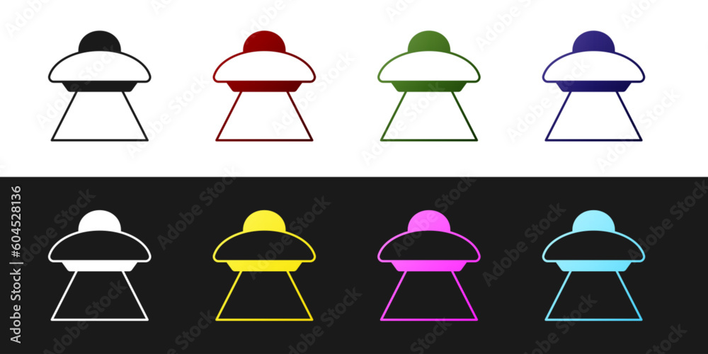 Canvas Prints set ufo flying spaceship icon isolated on black and white background. flying saucer. alien space shi