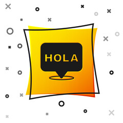 Black Hola icon isolated on white background. Yellow square button. Vector