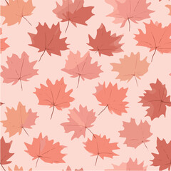 seamless pattern of hue red maple in doodle and soft color style