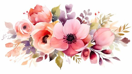 Color illustration of flowers in watercolor, white background