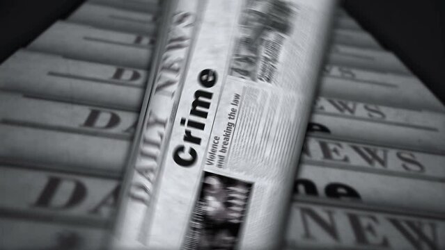 Crime investigation forensic and justice vintage news and newspaper printing. Abstract concept retro headlines 3d.