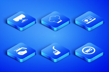 Set Toilet, Wooden table, Kitchen ladle, Coffee pot, Chef hat and Online ordering and delivery icon. Vector