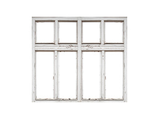 White wooden window with four sashes isolated on transparent background