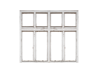 White wooden window with four sashes isolated on transparent background