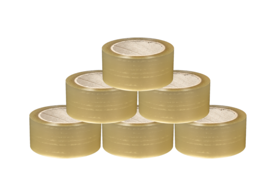 Stack of packing tapes isolated on transparent background.
