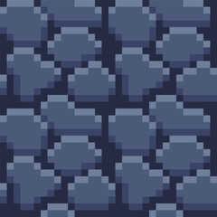 Ground or stone texture tile seamless pattern, for pixel art style game, isolated vector 8-bit illustration. The stones are arranged in a random pattern, giving the design a natural and organic feel. 