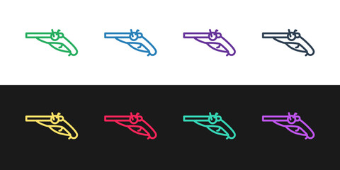 Set line Vintage pistols icon isolated on black and white background. Ancient weapon. Vector
